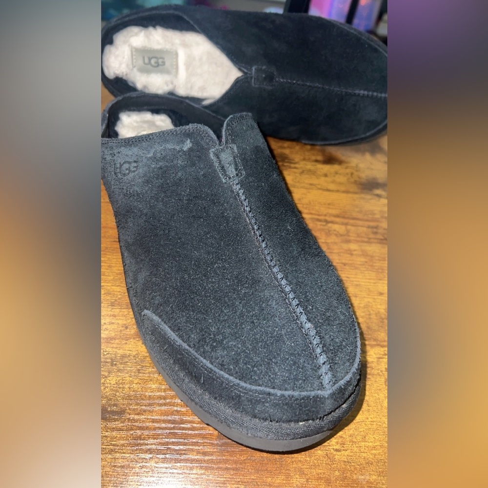 UGG Men's Black Suede Shearling-Lined Slip-On Loafers